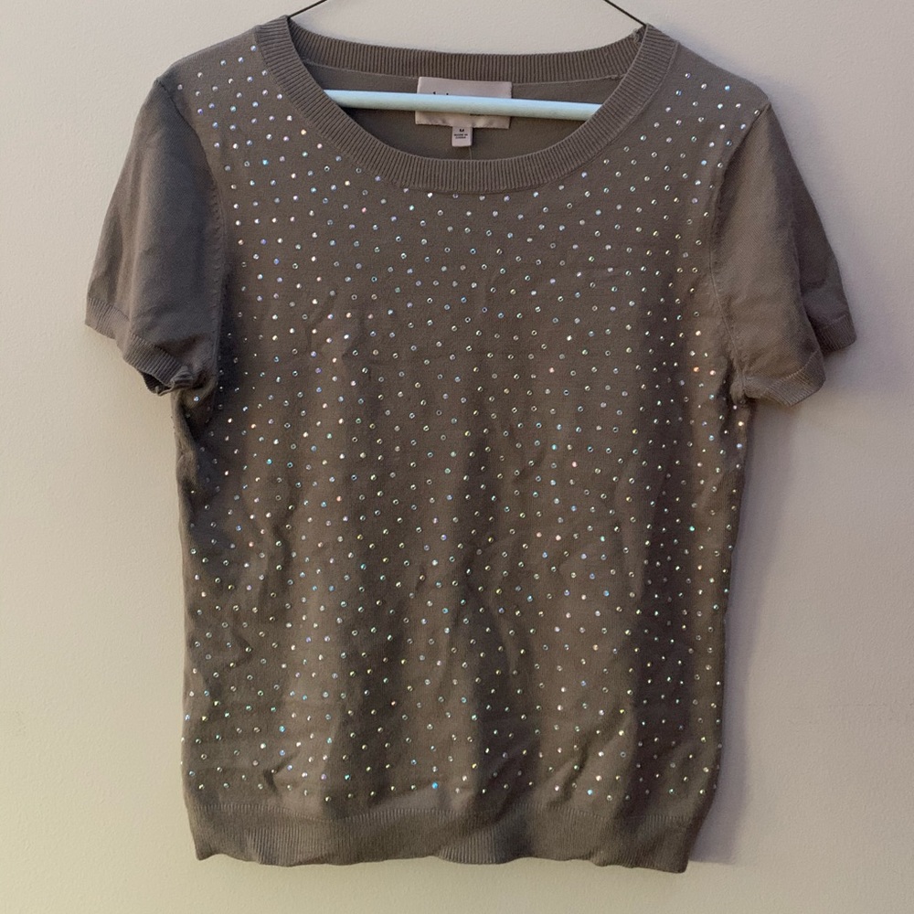 Short sleeve bedazzled sweater